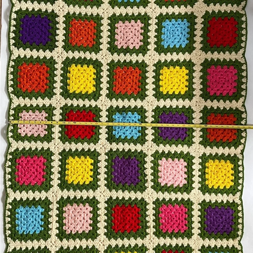 Handmade Crochet Green Multicolor Granny Square Afghan Throw Blanket